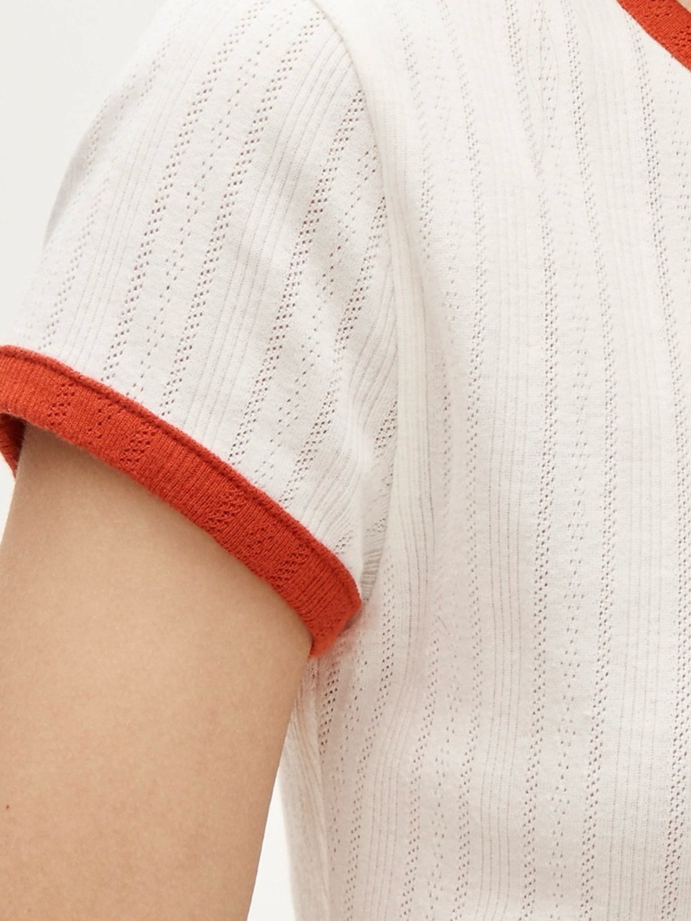New! J.Crew Pointelle ringer T-shirt Ringer Tee with Red Trim - Picture 4 of 8